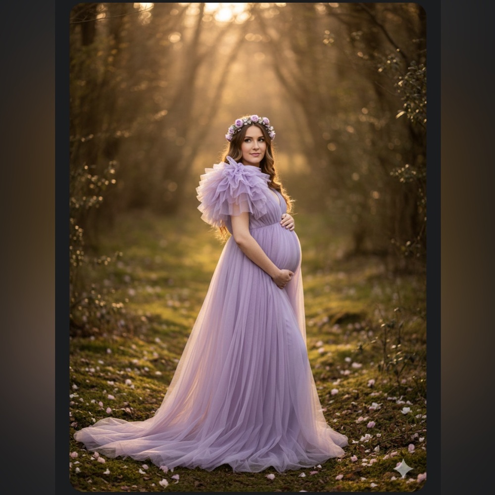 Anyuta Couture Melanie Lavender Tulle Maternity Baby Bump Gown